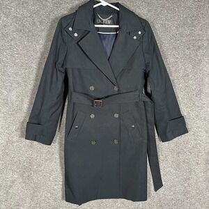 J Crew Coat Womens 8 Black Belted Hooded Trench‎ Double Breasted Classic
